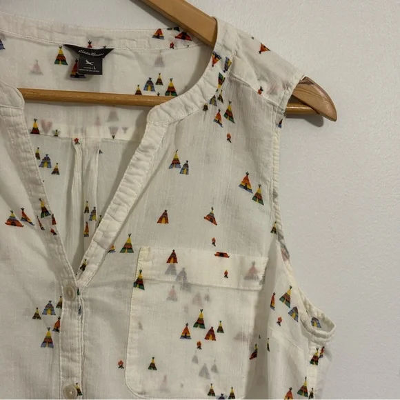 Eddie Bauer Teepee Print Button-Front Tank - Size Large - Picture 6 of 12